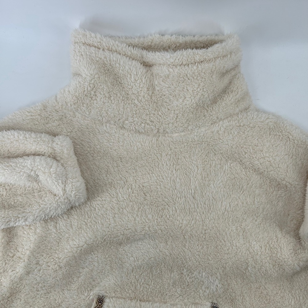 Sundance Pullover Women PXS Ivory Teddy Fleece Funnel Neck Embroidered Trim Boho